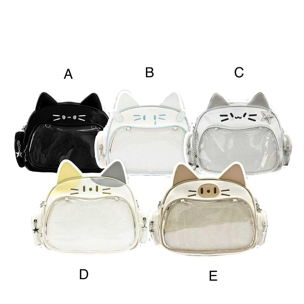 Kawaii Cat Whiskers Embroidery Ita Backpack Clear Window Display Bag Cute Anime Style
